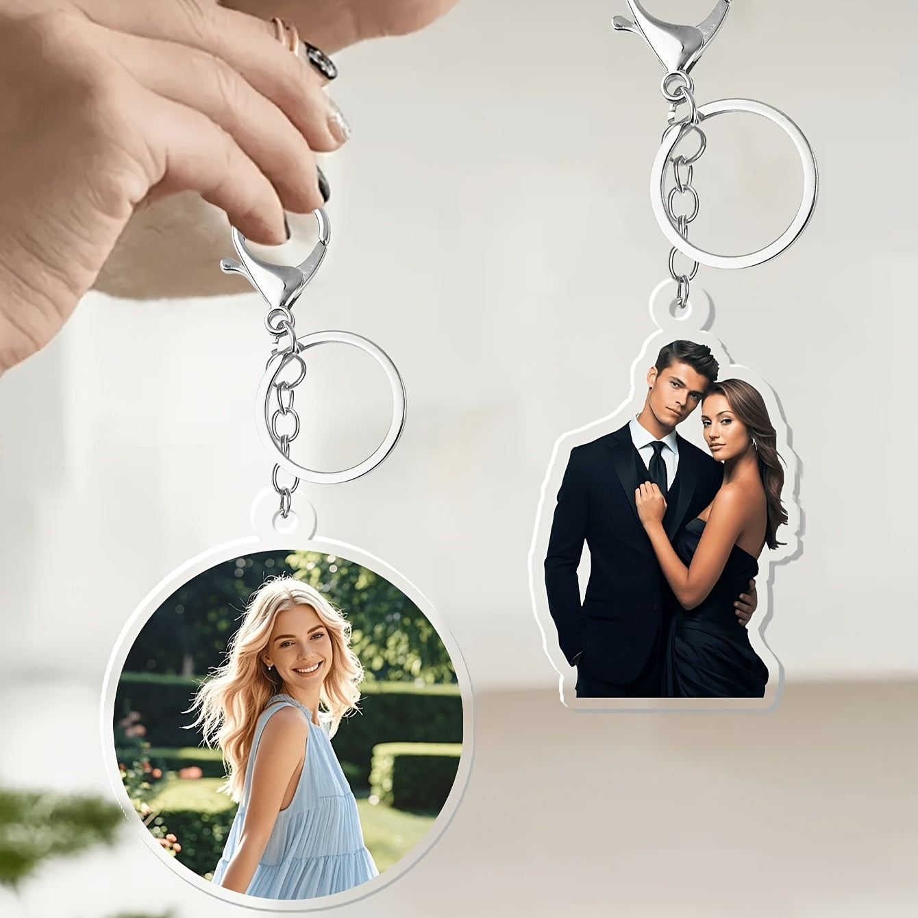 Various styles of acrylic keychains