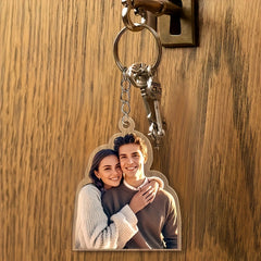Custom Photo Keychain, Personalized Couples Keepsake, Anniversary Gift