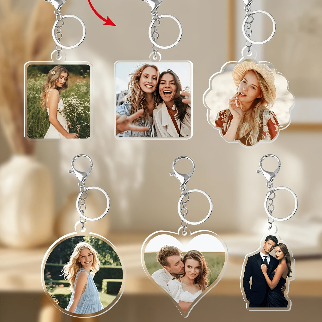 Various styles of acrylic keychains