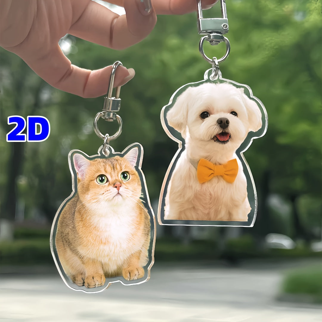 Custom Cat Keychain, Pet Portrait Keychain, Personalized Pet Photo Keychain, Cat Memorial Gift, Holiday Gift for Pet Lovers, Dog Keychain